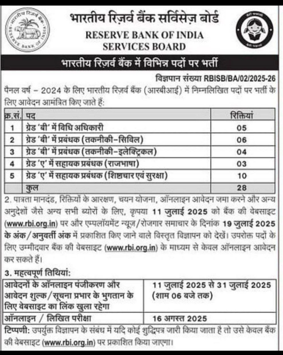 RBI Grade A & B SO Recruitment 2025: आरबीआई में निकली 28 पदों पर भर्ती, आवेदन भी हुए शुरू | Latest Hindi Banking jobs_3.1