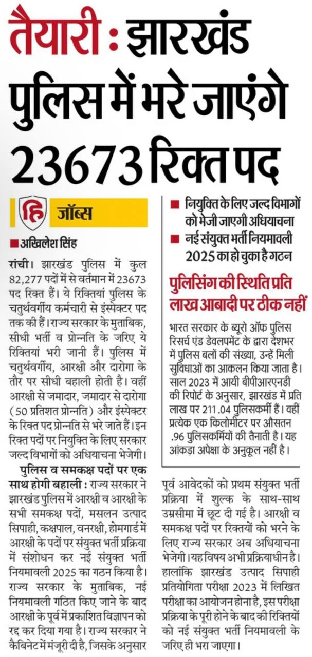 Jharkhand SI Bharti 2025: झारखंड पुलिस में 23,673 पदों पर बंपर भर्ती जल्द, नई नियमावली के साथ होगी बहाली! | Latest Hindi Banking jobs_3.1