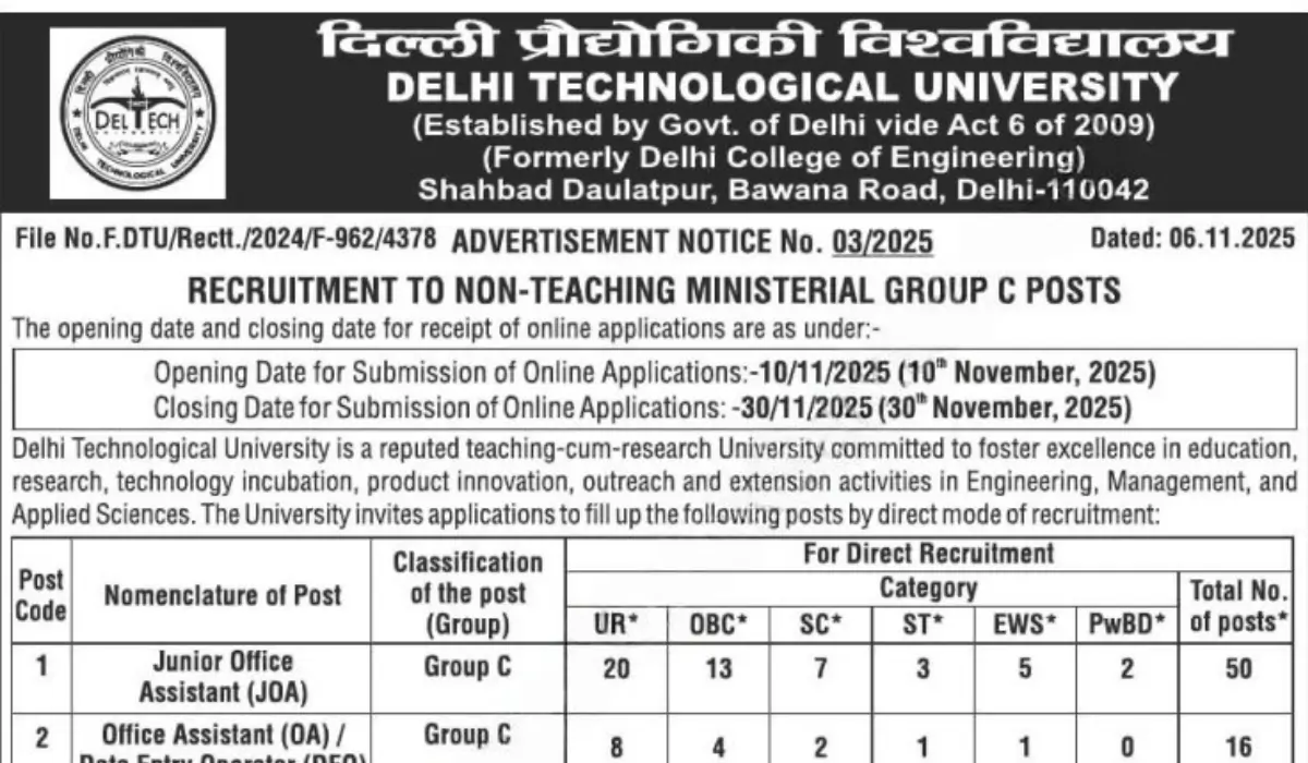 DTU Non-Teaching Recruitment 2025