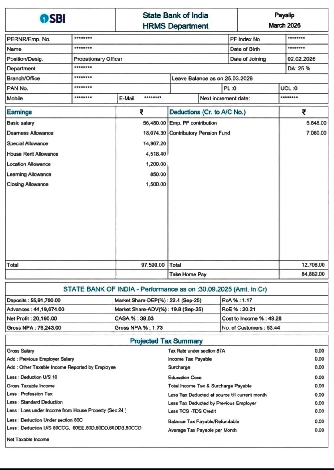 SBI PO Salary Slip 2026