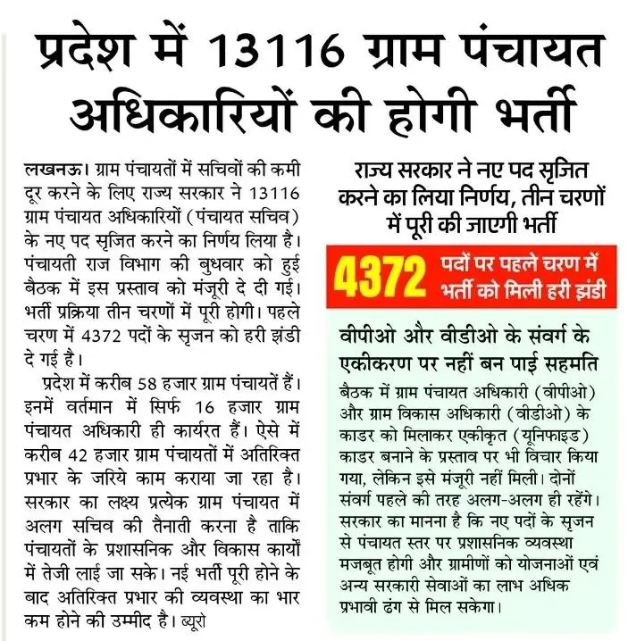 UP Gram Panchayat Adhikari Bharti 2026: उत्तर प्रदेश में 13,116 ग्राम पंचायत अधिकारियों की होगी भर्ती, जानें पूरी डिटेल – Latest Hindi Banking jobs_3.1