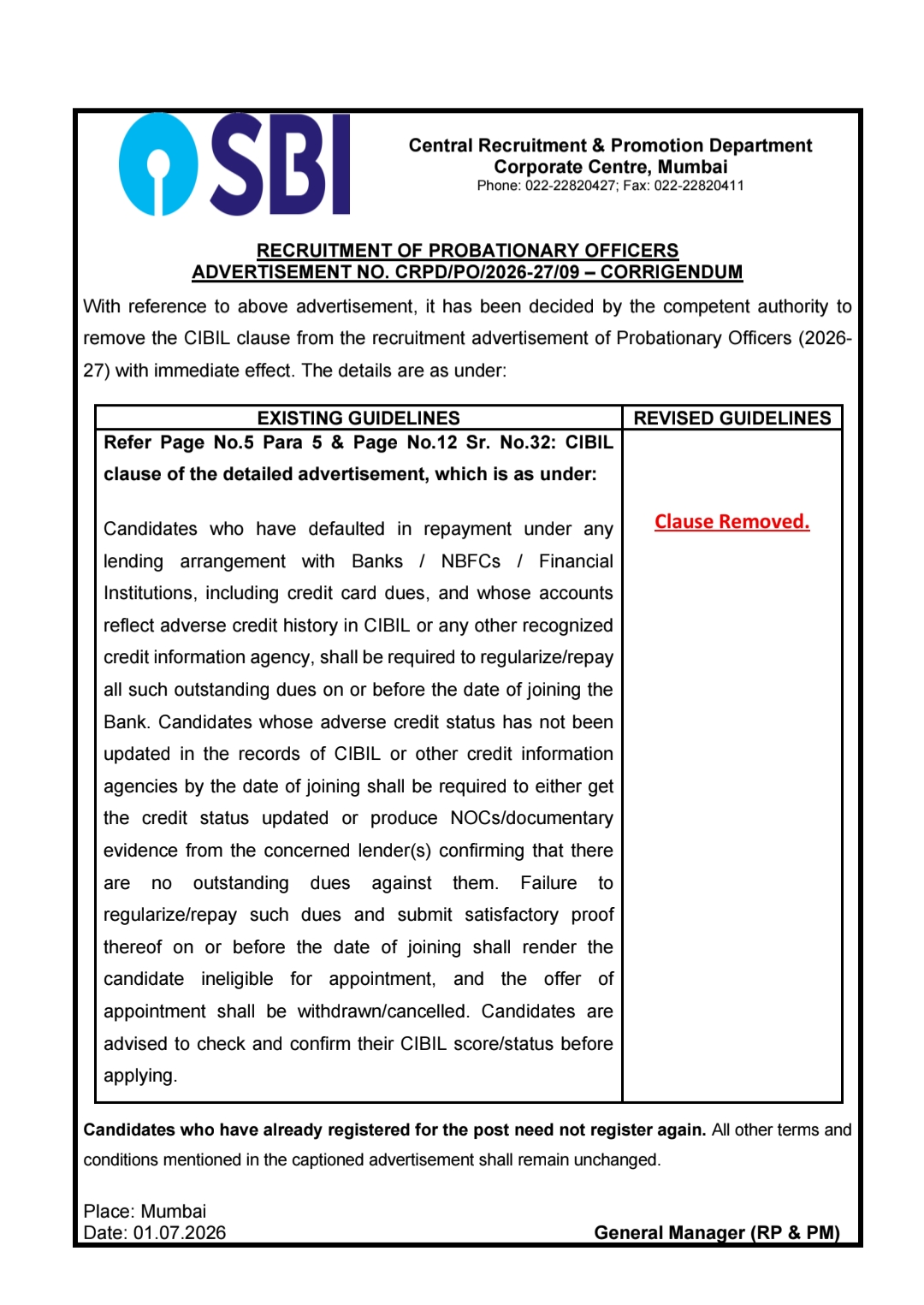 SBI PO 2026 अब CIBIL Score