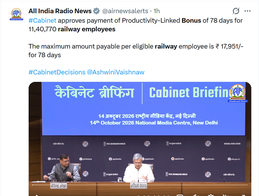 railway employees Bonus